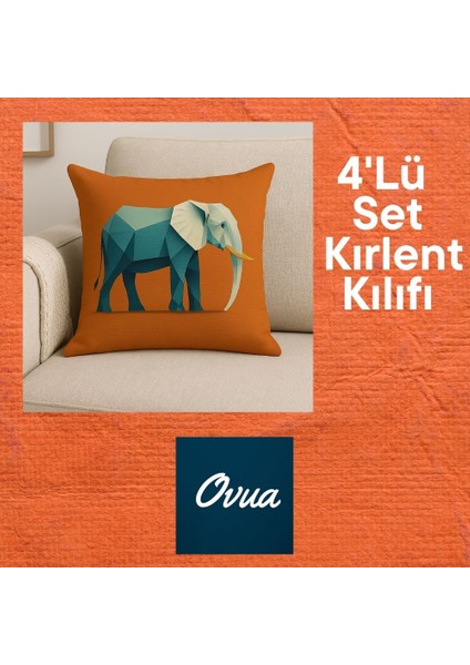 Fil Desenli 4 Adet Kırlent Kılıfı Digital Baskılı