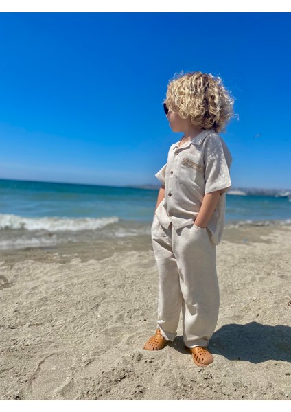 Cebi Nakışlı Gömlek Pantolon Keten Erkek Çocuk Takım fırsatları
