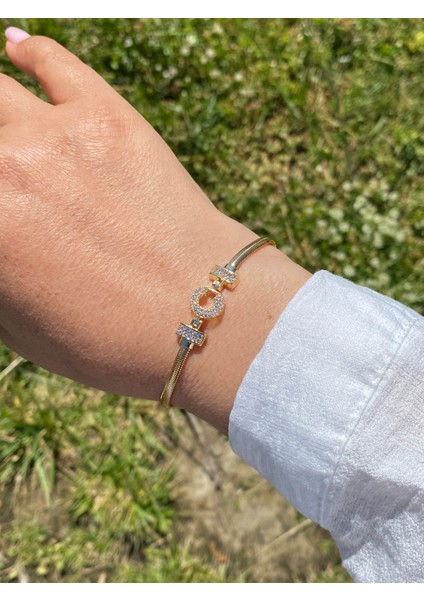 C Harfi Harf Bileklik Zirkon Taşlı Altın Renk