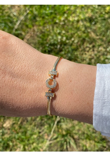 C Harfi Harf Bileklik Zirkon Taşlı Altın Renk indirimleri