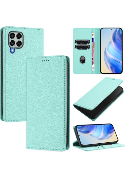 Samsung Galaxy M33 5g Için Kılıf Manyetik Kapatma Ince Rfıd Engelleme Deri Cüzdan Telefon Kılıfı Kart Yuvaları ile (Yurt Dışından)
