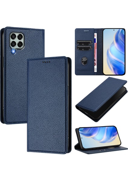 Samsung Galaxy M33 5g Için Kılıf Manyetik Kapatma Ince Rfıd Engelleme Deri Cüzdan Telefon Kılıfı Kart Yuvaları ile (Yurt Dışından)