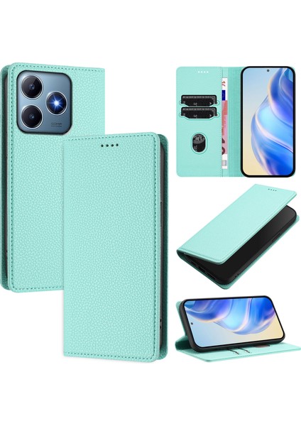 Realme C63 4G/C61 4g Için Kılıf Manyetik Kapatma Ince Rfıd Engelleme Deri Cüzdan Telefon Kılıfı Kart Yuvaları ile (Yurt Dışından)