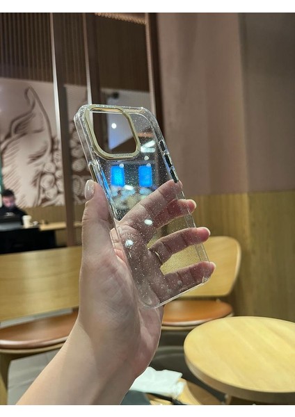 iPhone 14 Pro Şeffaf Mor Simli Sert Plastik Telefon Kılıfı