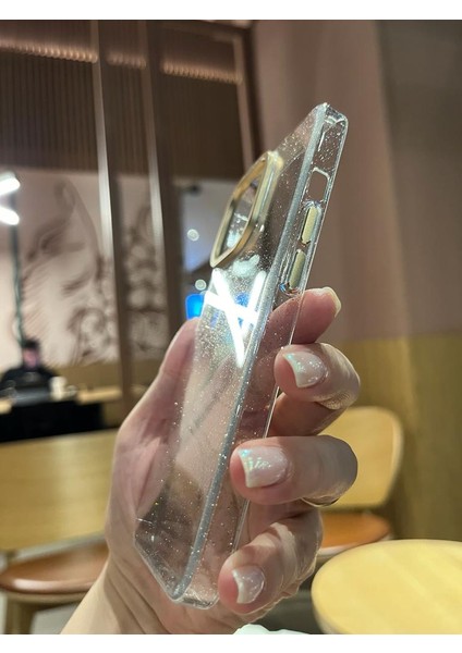 iPhone 14 Pro Şeffaf Mor Simli Sert Plastik Telefon Kılıfı