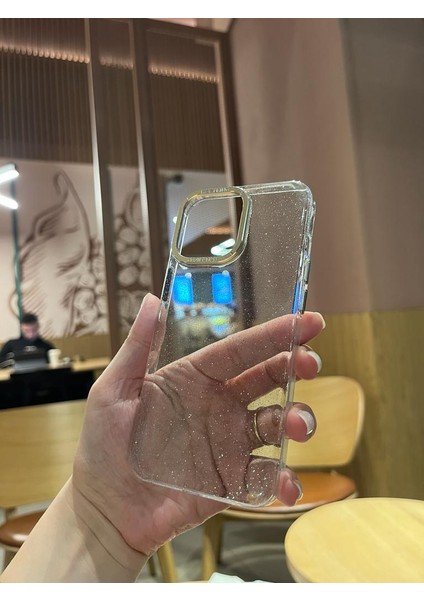 iPhone 14 Pro Şeffaf Mor Simli Sert Plastik Telefon Kılıfı