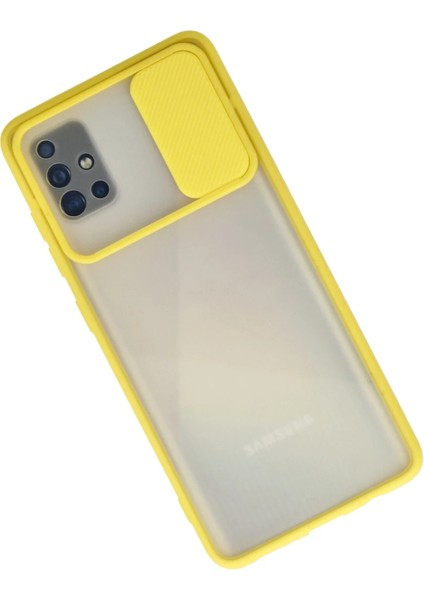 Samsung Galaxy A71 Kılıf Palm Buzlu Kamera Sürgülü Silikon - Sarı Bstmy fiyatları