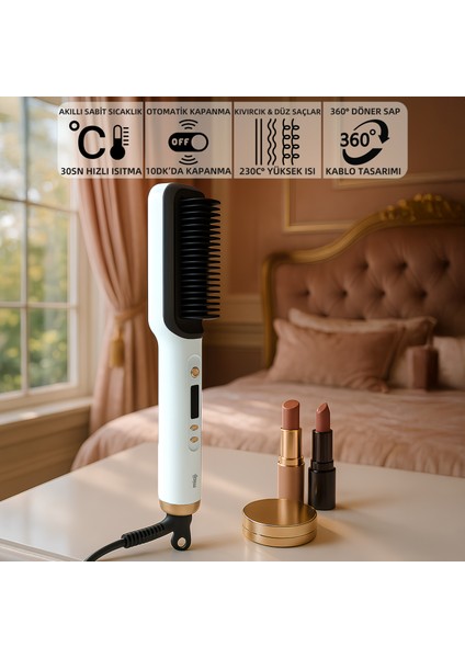 Mio B1 Led Göstergeli 80°C-230°C 360° Dönebilir Sap Seramik Saç Düzleştirici Tarak - Beyaz