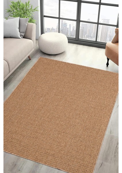Juteks Naturel Jüt Halı Örme Kilim Sisal Hasır Halı Yıkanabilir Mutfak Balkon Halısı Kaymaz Taban Bej Renk