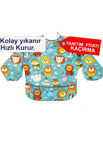 Mama Önlüğü, Uzun Kollu Mama Önlüğü - Mavi | Blw Uyumlu, Su Geçirmez, Ipsiz Güvenli Tasarım
