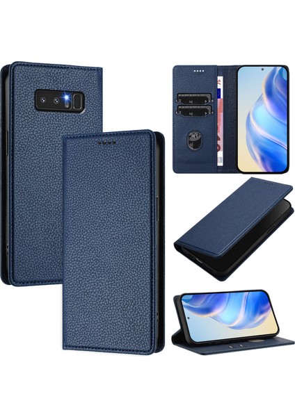Samsung Galaxy Note 8 Için Kılıf Manyetik Kapatma Ince Rfıd Engelleme Deri Cüzdan Telefon Kılıfı Kart Yuvaları ile (Yurt Dışından)