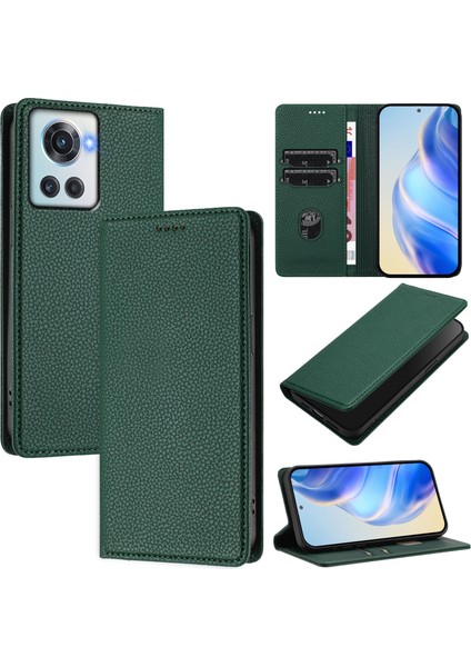 Oneplus 10R Için Kılıf Manyetik Kapatma Ince Rfıd Engelleme Deri Cüzdan Telefon Kılıfı Kart Yuvaları ile (Yurt Dışından)