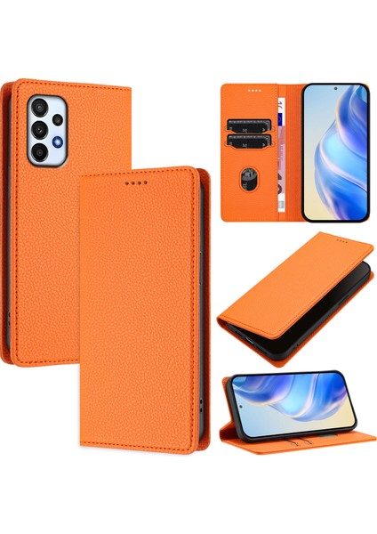 Samsung Galaxy A23 4g/5g Için Kılıf Manyetik Kapatma Ince Rfıd Engelleme Deri Cüzdan Telefon Kılıfı Kart Yuvaları ile (Yurt Dışından)