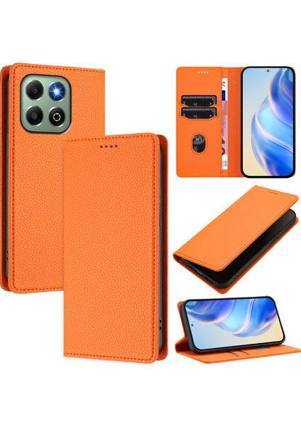 Honor X6B Için Kılıf Manyetik Kapatma Ince Rfıd Engelleme Deri Cüzdan Telefon Kılıfı Kart Yuvaları ile (Yurt Dışından)