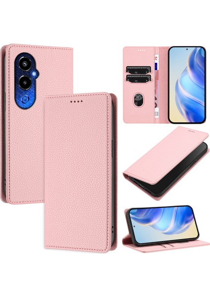 Tecno Pova 4 Pro 4g Için Kılıf Manyetik Kapatma Ince Rfıd Engelleme Deri Cüzdan Telefon Kılıfı Kart Yuvaları ile (Yurt Dışından)