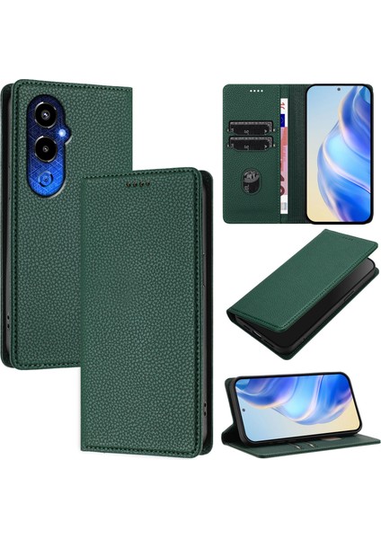 Tecno Pova 4 Pro 4g Için Kılıf Manyetik Kapatma Ince Rfıd Engelleme Deri Cüzdan Telefon Kılıfı Kart Yuvaları ile (Yurt Dışından)