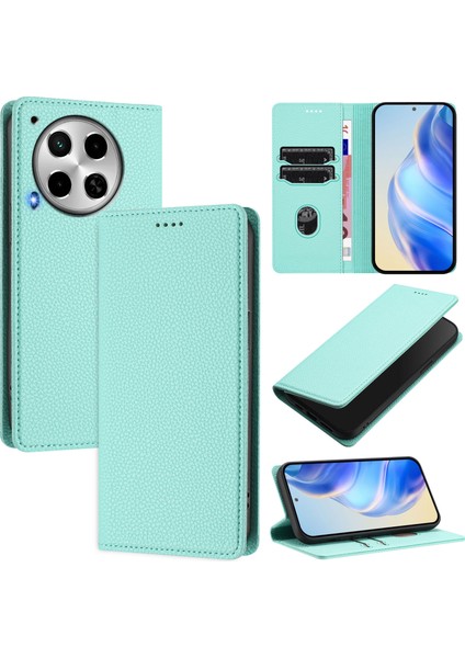 Tecno Camon 30 Için Kılıf Manyetik Kapatma Ince Rfıd Engelleme Deri Cüzdan Telefon Kılıfı Kart Yuvaları ile (Yurt Dışından)