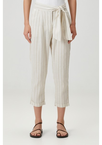 Belted Keten Pantolon Naturel / Çizgili fiyatları