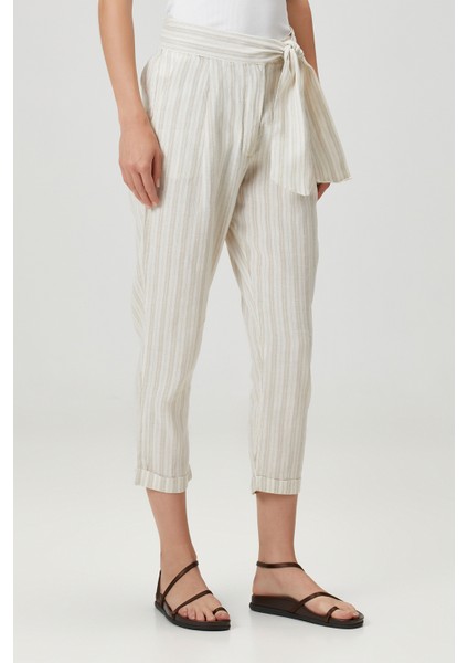Belted Keten Pantolon Naturel / Çizgili modelleri