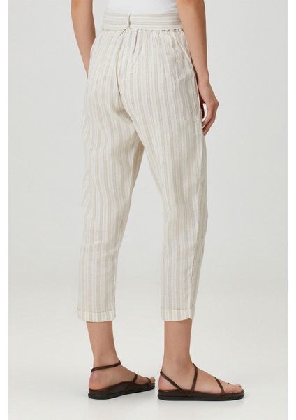 Belted Keten Pantolon Naturel / Çizgili fırsatları