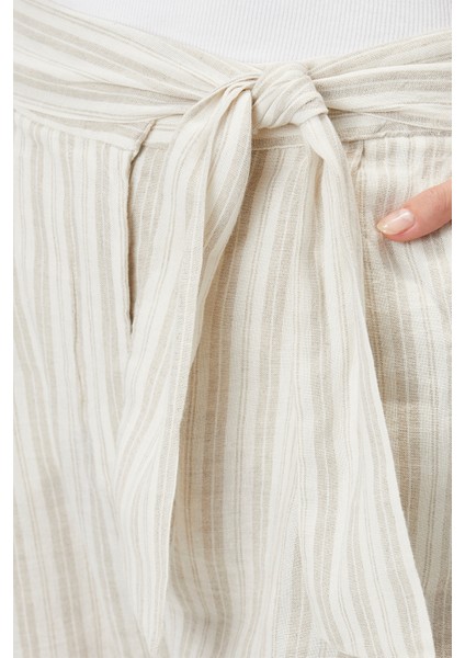 Belted Keten Pantolon Naturel / Çizgili indirimleri