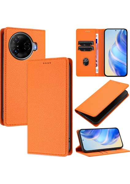 Tecno Camon 30 Pro 5g Için Kılıf Manyetik Kapatma Ince Rfıd Engelleme Deri Cüzdan Telefon Kılıfı Kart Yuvaları ile (Yurt Dışından)