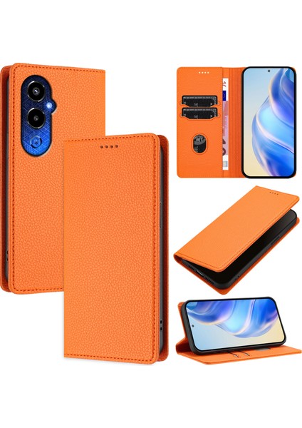 Tecno Pova 4 Pro 4g Için Kılıf Manyetik Kapatma Ince Rfıd Engelleme Deri Cüzdan Telefon Kılıfı Kart Yuvaları ile (Yurt Dışından)