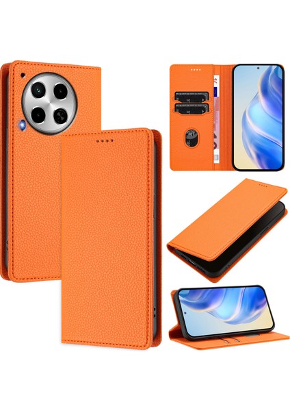 Tecno Camon 30 Için Kılıf Manyetik Kapatma Ince Rfıd Engelleme Deri Cüzdan Telefon Kılıfı Kart Yuvaları ile (Yurt Dışından)
