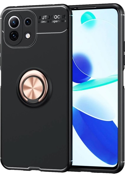 Xiaomi Mi 11 Lite Kılıf Range Yüzüklü Silikon - Siyah-Gold Bstmy