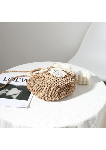 Messenger Küçük Çanta Kadın Dantel Yay El Dokuması Çanta Tek Omuz Taşınabilir Messenger Hasır Çanta (Yurt Dışından) fiyatları