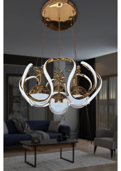 Yeni Fanuslu Şeker Top 4 Lü Arya Xl Modern Sarkıt Salon Giriş LED Avize