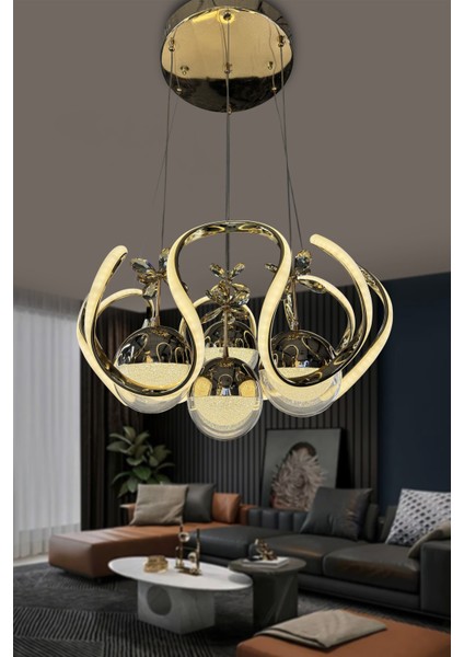 Yeni Fanuslu Şeker Top 4 Lü Arya Xl Modern Sarkıt Salon Giriş LED Avize
