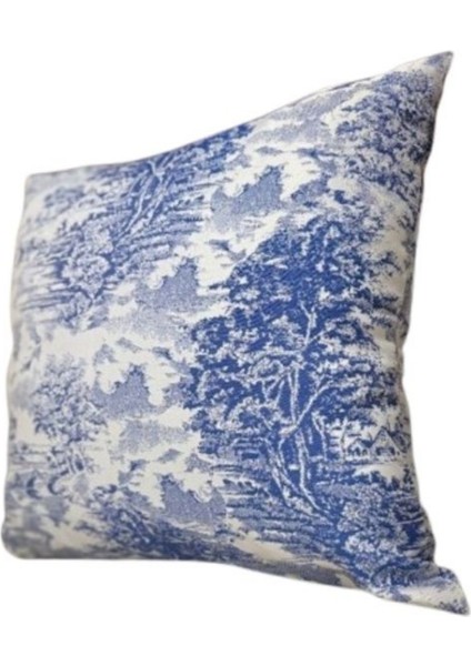 Yüksek Kaliteli Desenli Jakarlı Dokuma Kumaş Kırlent 45 x 43 cm (İçi Dolu) Mavi Ağırlıklı