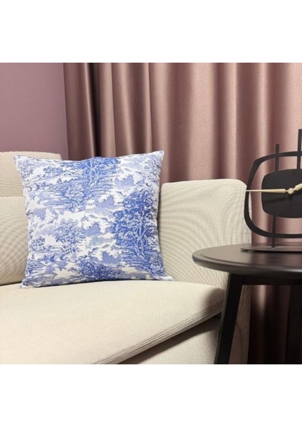 Yüksek Kaliteli Desenli Jakarlı Dokuma Kumaş Kırlent 45 x 43 cm (İçi Dolu) Mavi Ağırlıklı fırsatları