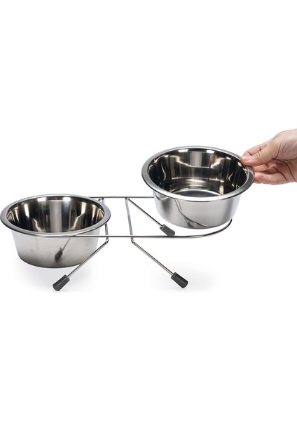 Köpek Ikili Mama Su Kabı, Paslanmaz Çelik, 16CM, 2X900ML