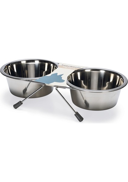 Köpek Ikili Mama Su Kabı, Paslanmaz Çelik, 16CM, 2X900ML