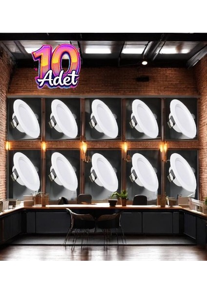 , (10 Adet) 6W LED Spot, Gömme Spot, LED Panel, 6500 K Beyaz Işık, Iç Mekan, Sıva Altı LED Spot