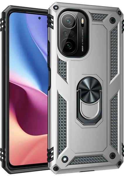 Xiaomi Poco F3 Kılıf Sofya Yüzüklü Silikon Kapak - Gümüş Bstmy