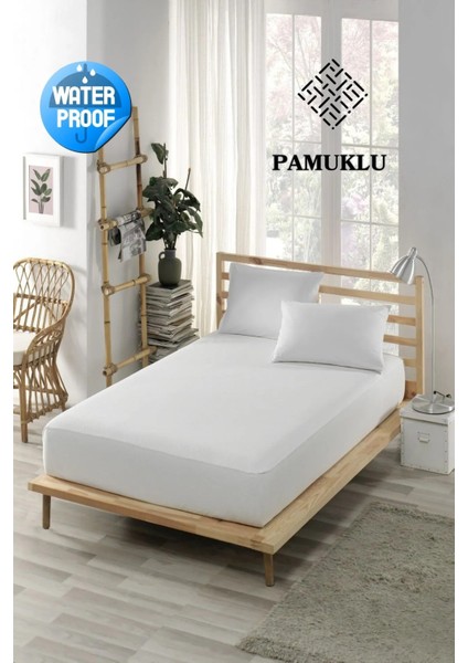 200X200 cm Çift Kişilik Battal Boy Fitted Geçmeli Sıvı Geçirmez Alez Pamuklu Yatak Koruyucu