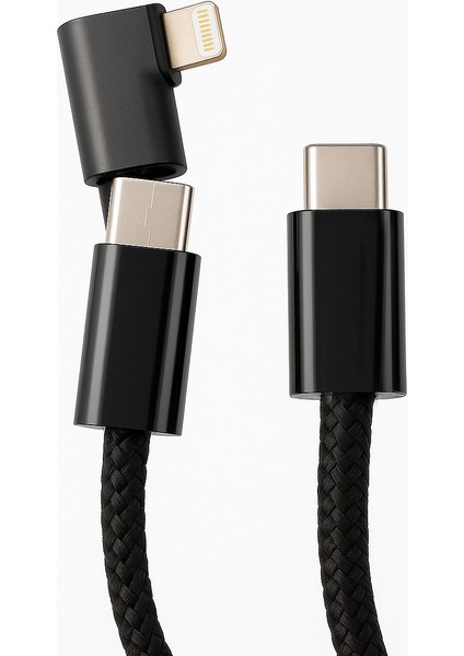 2in1 iPhone ile Uyumlu Data ve Şarj Kablo, Type-C To Type-C Lightning Kablo, 120 cm Uzunluk, USB C To Lightning ile Uyumlu Kablosu ZR50