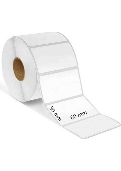 30 x 60 mm Pp Opak Etiket, 1500'LÜK Rulo/sarım, "12 Rulo, 18000 Adet" Hotmelt Extra Güçlü Yapışkanlı. Yırtılmaz, Islanmaz Etiket. 2 Adet Wax Resin Ribon Hediye.