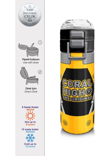 Kids Erkek Desenli Pipetli ve Direkt Içim Çelik Termos 500 ml