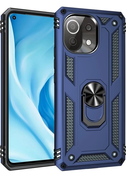 Xiaomi Mi 11 Lite Kılıf Sofya Yüzüklü Silikon Kapak - Lacivert Bstmy