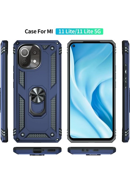 Xiaomi Mi 11 Lite Kılıf Sofya Yüzüklü Silikon Kapak - Lacivert Bstmy