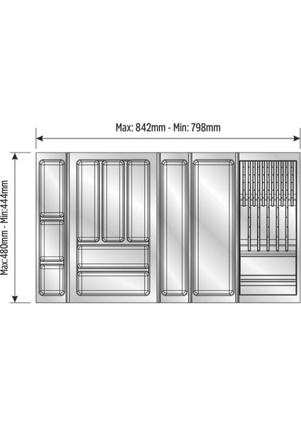 Çekmece içi kaşıklık ve Bıçaklık 84x48 Yandan ve Boydan 4,5 cm kesilebilir