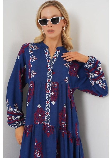 2423 Otantik Desenli Tesettür Elbise - Petrol 1 fırsatları