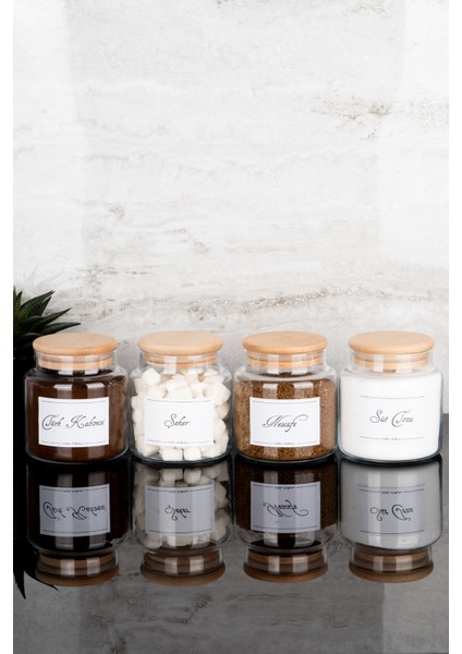 4lü 500ML Ahşap Kapaklı Kahve Köşesi Seti Türk Kahvesi/nescafe/süt Tozu/şeker Etiketli Cam Kavanoz fiyatları