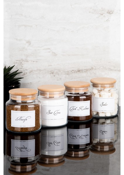 4lü 500ML Ahşap Kapaklı Kahve Köşesi Seti Türk Kahvesi/nescafe/süt Tozu/şeker Etiketli Cam Kavanoz fırsatları