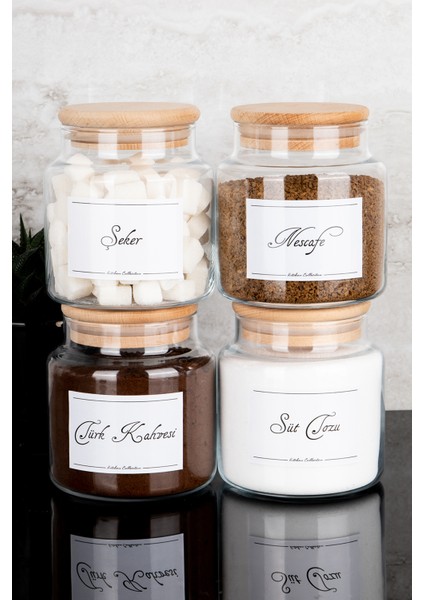 4lü 500ML Ahşap Kapaklı Kahve Köşesi Seti Türk Kahvesi/nescafe/süt Tozu/şeker Etiketli Cam Kavanoz indirimleri