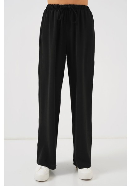 Yüksek Bel Bol Paça Pantolon - Siyah fırsatları